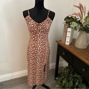 Hollister Brown Floral Midi Dress Size XS